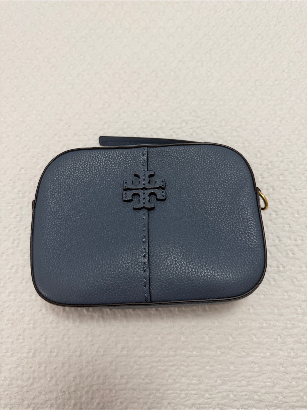 Tory Burch McGraw Blue Pebbled Leather Camera Bag